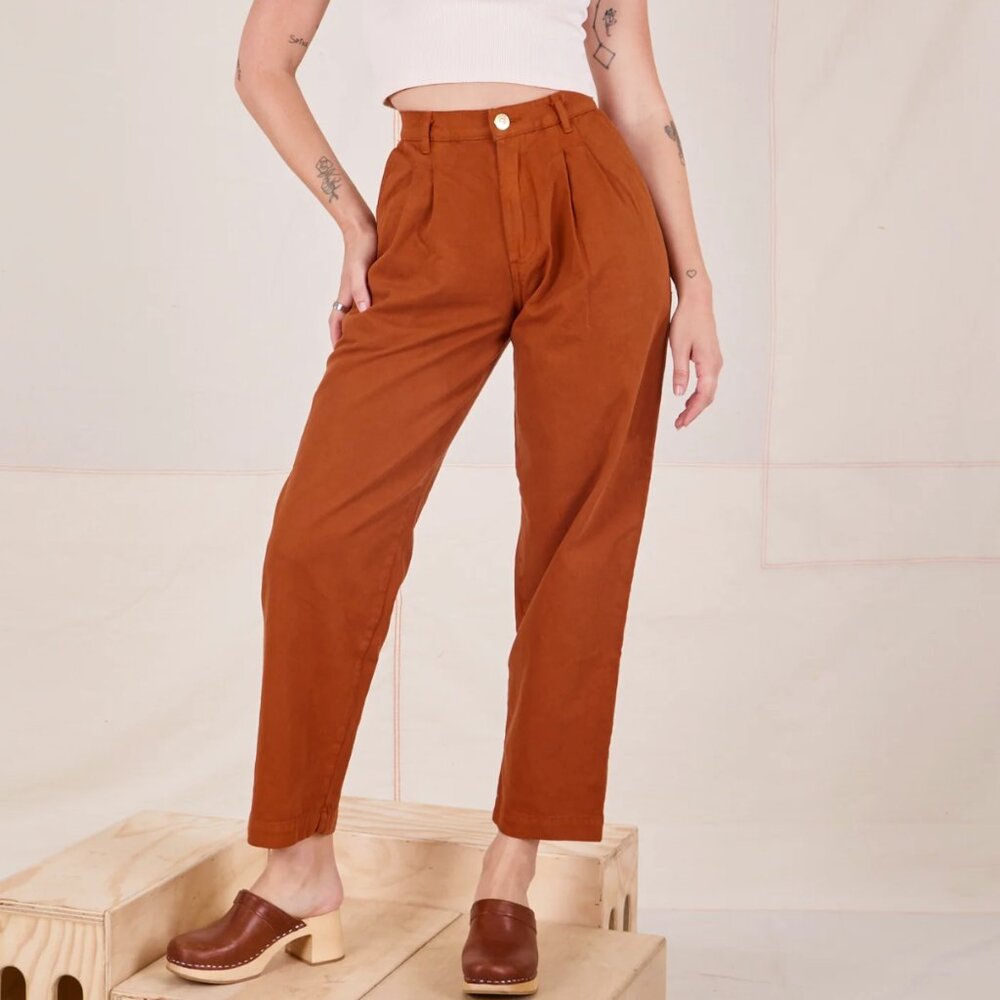 Big Bud Press Pleated Trousers - Burnt Terracotta